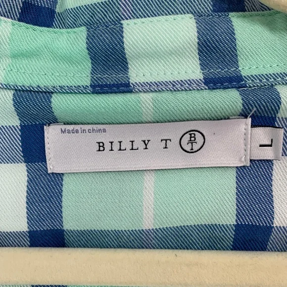 Billy T Lyocell Green & Blue Plaid Relaxed Flannel Sz Large - Picture 10 of 15